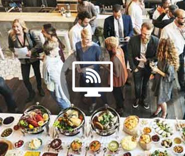 Business people meeting eating discussion