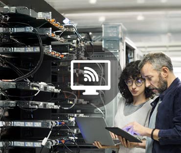 Male technician showing tablet