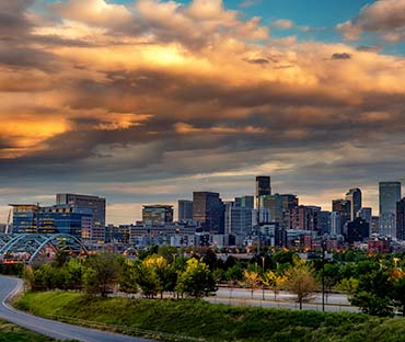 Dramatic clouds over denver colorado skyline