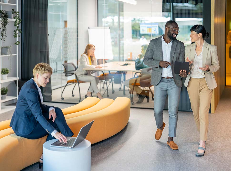 Businessman and Businesswoman are talking