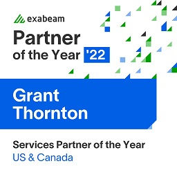 2021 exabeam logo partner of the year with grant thornton