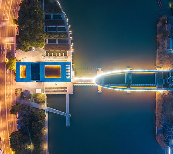 Evening drones took aerial photo